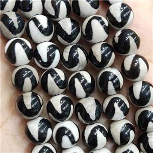 Black Tibetan Agate Round Beads Smooth, approx 10mm dia [GA2369]