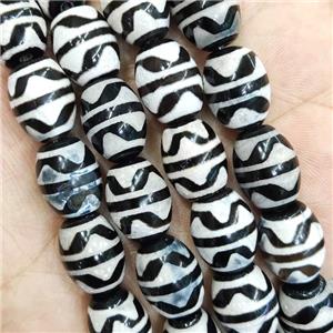 Black White Tibetan Agate Barrel Beads, approx 12x16mm [GA2373]