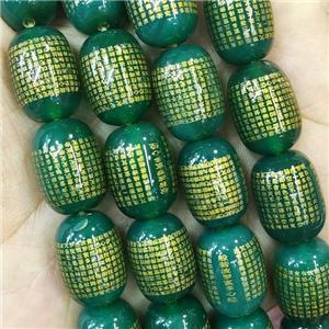 Green Agate Buddhist Beads Barrel Dye Om Mani Padme Hum, approx 13-18mm [GA2388]