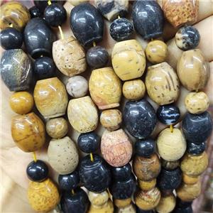 Wood Petrified Jasper Beads Barrel, approx 10mm, 15-17mm [GA2420]