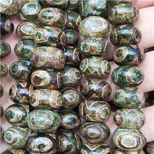 Tibetan Agate Rondelle Beads Evil Eye Green Smooth, approx 14mm [GA2450]