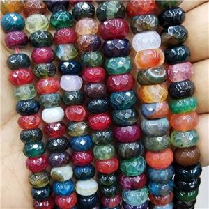 Natural Agate Rondelle Beads Dye Faceted Multicolor, approx 6x10mm [GA2524-6X10]