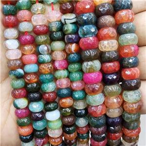 Natural Agate Rondelle Beads Dye Faceted Multicolor, approx 6x10mm [GA2526-6X10]