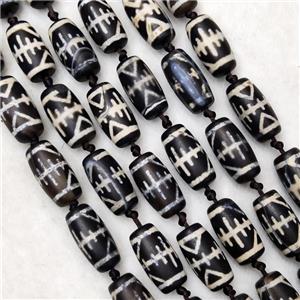 Tibetan DZi Agate Beads Barrel Matte, approx 10-20mm, 18pcs per st [GA2555]