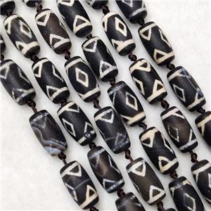 Tibetan DZi Agate Beads Barrel Matte, approx 10-20mm, 18pcs per st [GA2556]