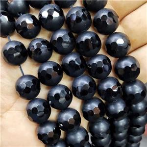 Black Onyx Agate Beads Faceted Round, approx 14mm dia [GA2573]