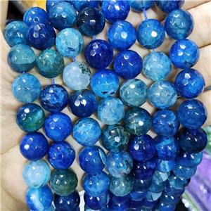 Natural Agate Beads Faceted Round Blue Dye B-Grade, approx 14mm dia [GA2576]