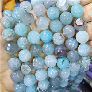 Natural Agate Beads Faceted Round Aqua Dye B-Grade, approx 14mm dia [GA2577]