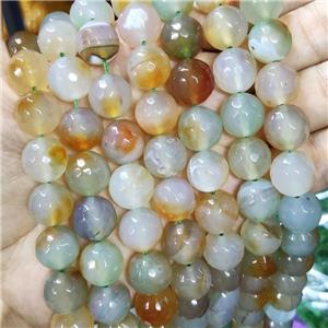 Natural Agate Beads Faceted Round Lt.Green Dye B-Grade, approx 14mm dia [GA2579]