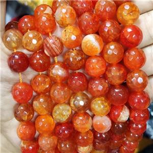 Natural Agate Beads Faceted Round Orange Dye B-Grade, approx 14mm dia [GA2580]