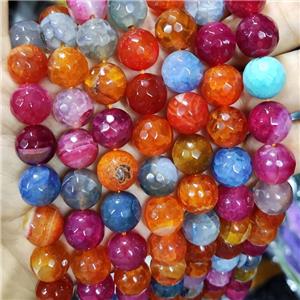Natural Agate Beads Faceted Round Mixed Color Dye B-Grade, approx 14mm dia [GA2583]