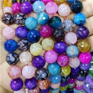 Natural Agate Beads Faceted Round Mix Color Dye B-Grade, approx 14mm dia [GA2584]