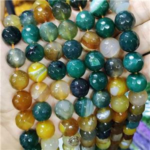 Natural Agate Beads Faceted Round Green Yellow Dye B-Grade, approx 14mm dia [GA2587]