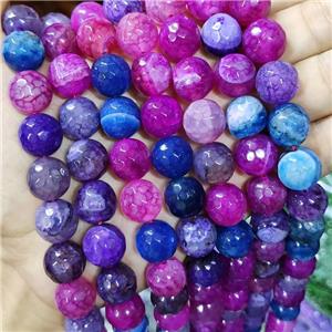 Natural Agate Beads Faceted Round Hotpink Blue Dye B-Grade, approx 14mm dia [GA2588]