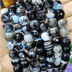 Black Fired Agate Beads Faceted Round Blue B-Grade, approx 14mm dia [GA2594]