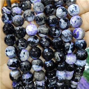 Black Fired Agate Beads Faceted Round Purple B-Grade, approx 14mm dia [GA2595]