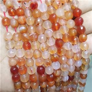 Lt.red Agate Beads Faceted Round Dye, approx 8mm dia [GA2600]