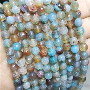 Blue Agate Beads Faceted Round Dye, approx 8mm dia [GA2604]