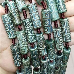 Green Tibetan Agate Tube Beads Evil Eye, approx 10-30mm, 10pcs per st [GA2639]