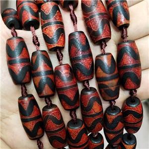 Black Tibetan Agate Rice Beads Red, approx 14-30mm, 10pcs per st [GA2644]