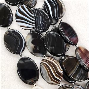 Black Stripe Agate Oval Beads, approx 30-40mm [GA2695]