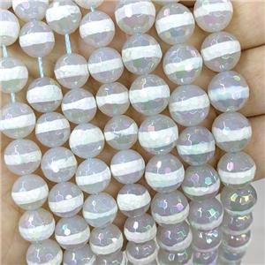 White Tibetan Agate Beads Line Faceted Round AB-Color Electroplated, approx 10mm dia [GA2706-10MM]