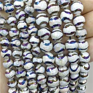 Tibetan Agate Beads Wave Faceted Round Rainbow Electroplated, approx 12mm dia [GA2709-12MM]