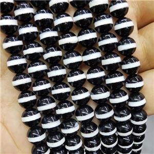 Black Onyx Agate Beads Smooth Round Tibetan Style, approx 8mm dia [GA2726]