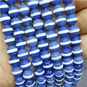 Blue Agate Beads Smooth Round Treated Tibetan Style, approx 8mm dia [GA2728]