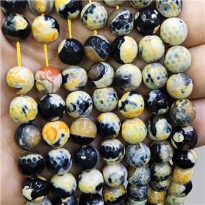 Yellow Fire Black Agate Beads Faceted Round Dye, approx 10mm dia [GA2737]