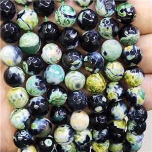 Green Fire Black Agate Beads Faceted Round Dye, approx 10mm dia [GA2738]