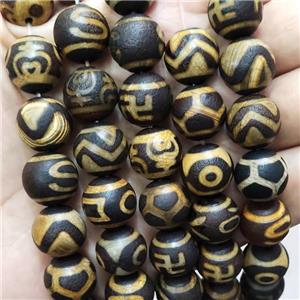 Tibetan Agate Beads Round Yellow Dye Matte, approx 14mm dia, 25pcs per st [GA2743]
