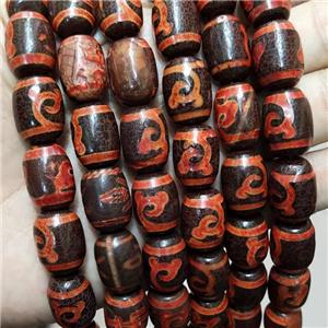 Tibetan Agate Barrel Beads Red, approx 13-18mm, 19pcs per st [GA2762]