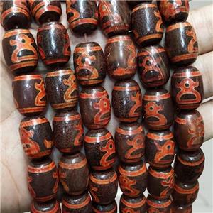Tibetan Agate Barrel Beads Red, approx 13-18mm, 19pcs per st [GA2764]