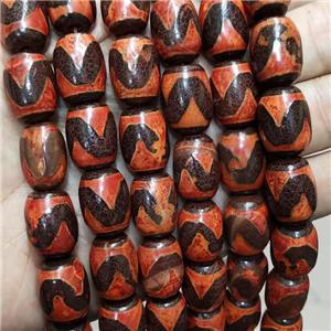 Tibetan Agate Barrel Beads Red Wave, approx 13-18mm, 19pcs per st [GA2765]