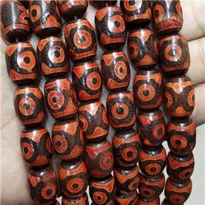 Tibetan Agate Barrel Beads Red Evil Eye, approx 13-18mm, 19pcs per st [GA2767]