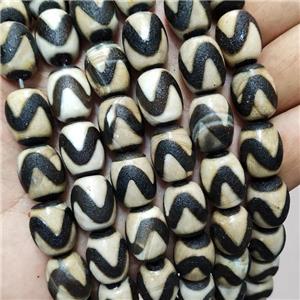 Tibetan Agate Beads Barrel Black Wave, approx 12-16mm, 22pcs per st [GA2768]