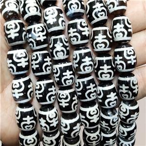 Tibetan Agate Barrel Beads Black, approx 12-16mm, 22pcs per st [GA2769]