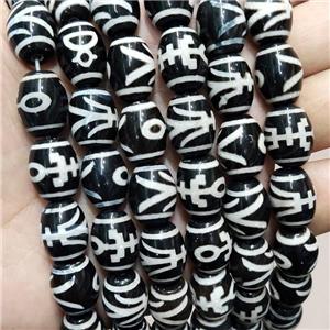Tibetan Agate Barrel Beads Black, approx 12-16mm, 22pcs per st [GA2770]