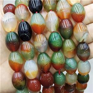 Natural Agate Rice Beads Dye Red Green, approx 15-20mm [GA2773]