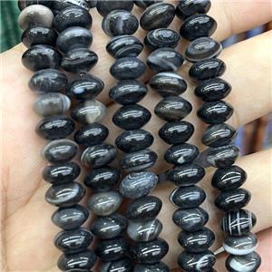 Natural Black Stripe Agate Rondelle Beads Smooth, approx 5x8mm [GA2800]
