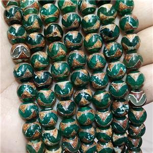 Tibetan Agate Beads Green Smooth Round Wave, approx 10mm dia [GA2806]