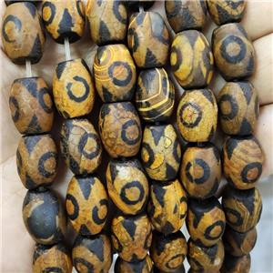 Tibetan Agate Barrel Beads Yellow Dye Eye, approx 12-16mm, 22pcs per st [GA2815]