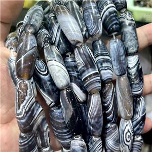 Natural Stripe Agate Beads Rice Black, approx 12-40mm [GA2824]