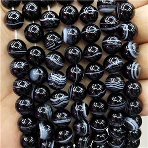 Natural Black Stripe Agate Beads Smooth Round, approx 14mm dia [GA2830-14MM]