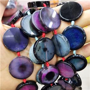 Natural Agate Circle Beads Dye Mixed Color, approx 30mm, 11pcs per st [GA2877]