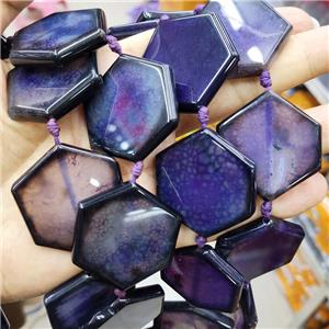 Natural Agate Beads Hexagon Purple Dye, approx 35-40mm, 9pcs per st [GA2880]