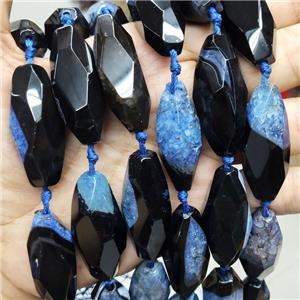 Blue Druzy Agate Beads Faceted Rice Dye, approx 15-40mm, 9pcs per st [GA2887]