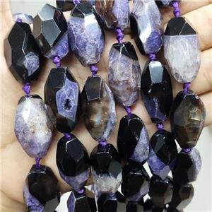Druzy Agate Beads Faceted Rice Purple Dye, approx 15-30mm, 12pcs per st [GA2890]