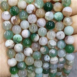 Natural Cherry Agate Beads Sakura Smooth Round Green Dye, approx 10mm dia [GA2895]